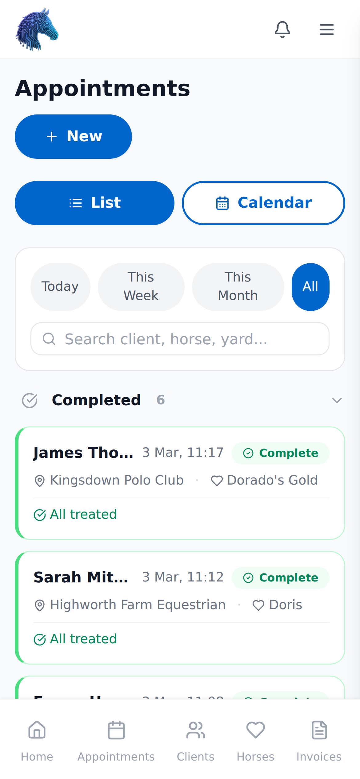 Appointments screen