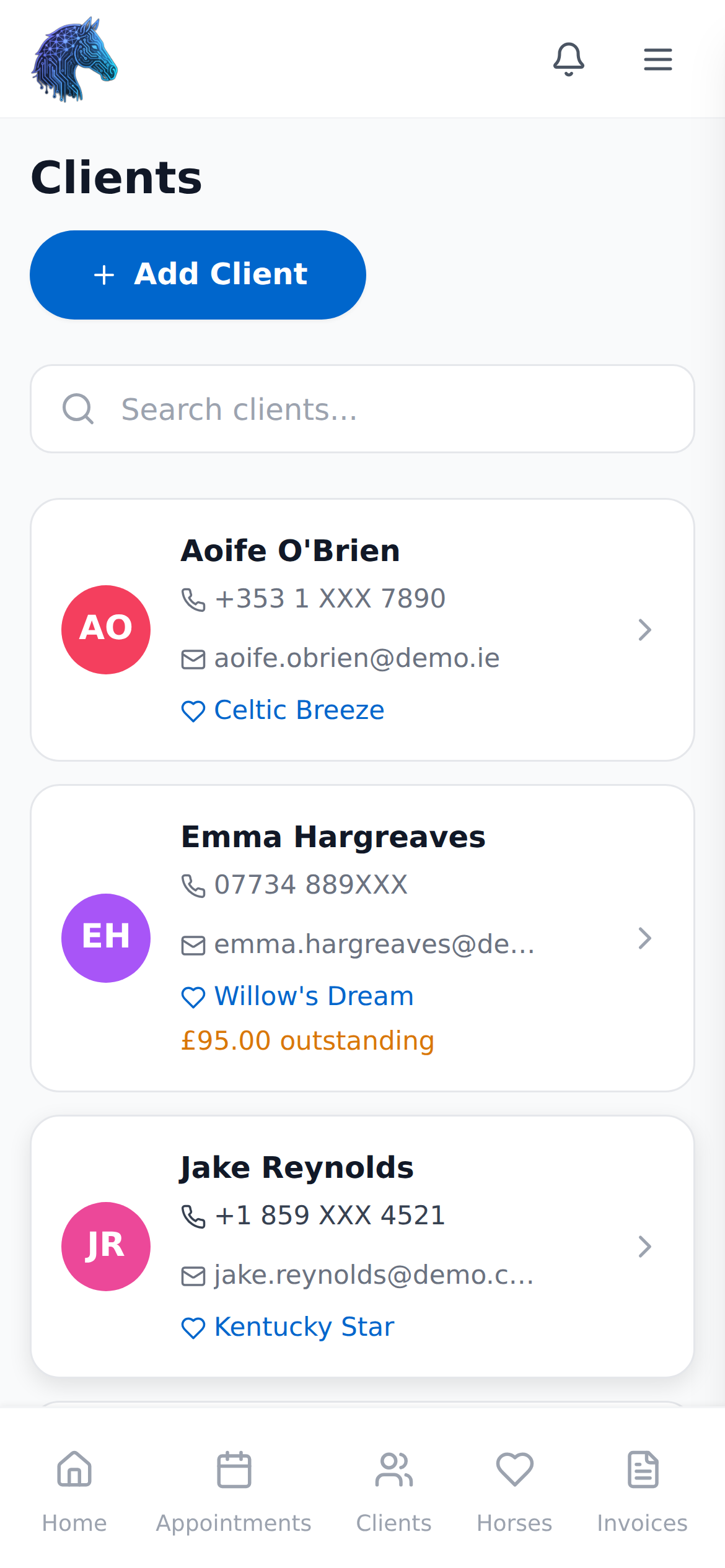 Clients screen